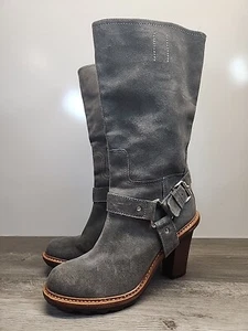 Talbots Women's Mid Calf Boots Gray Platform Suede Straps Size 9B - Picture 1 of 8