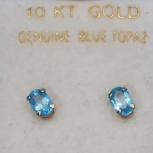 Pendientes perforados de topacio azul genuino oro de 10 quilates - Imagen 1 de 6