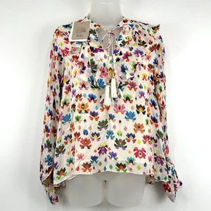 Chufy Memories Of Peru Top S Rainbow NWT Flower Child Hippie Boho Chiffon - Picture 1 of 14
