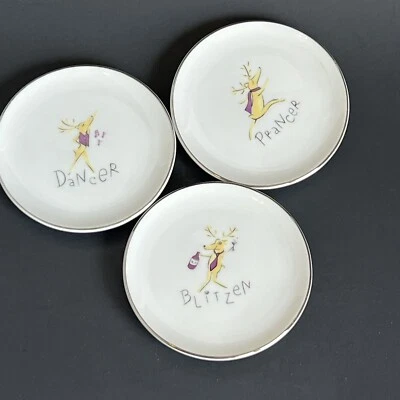 Set 3 Pottery Barn Santas Reindeer Coasters Christmas Prancer Dancer Blitzen - Image 1 of 4