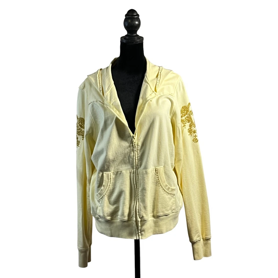 Sudadera con Capucha Roper Para Mujer XL Oro Amarillo Bordado Costuras Crudas Cremallera Completa Western Foto 1 de 4