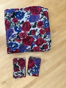POTTERY BARN WATERCOLOR FLORAL RED/PINK/BLUE/PURPLE 3PC FULL QUEEN DUVET SET - Picture 1 of 3