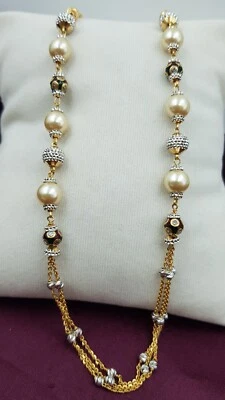 Autêntica corrente de ouro amarelo 22K CZ pérola feminina linda presente de namorados - Imagem 1 de 4