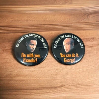 Battle of the Ages 1991 George Foreman Evander Holyfield 2" Promo Button Pin Set - Image 1 of 2