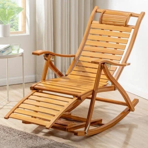 Extra Widen Bamboo Rocking Chair Recliner Lounger Swing Armchair Bed Relaxing - Picture 1 of 12