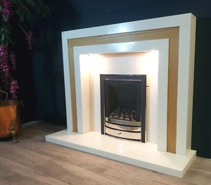 Contemporary Marble & Oak Laminate Fireplace - Picture 1 of 8