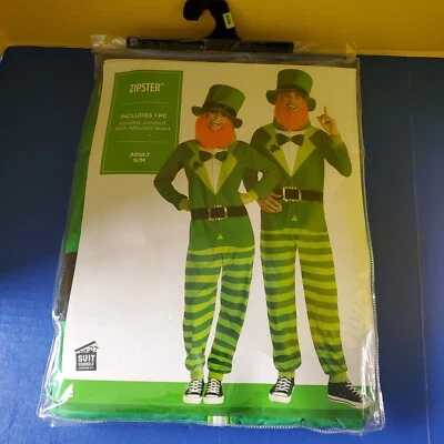 Disfraz de Duende Cremallera Verde Día de San Patricio Adulto Talla Pequeña Foto 1 de 4