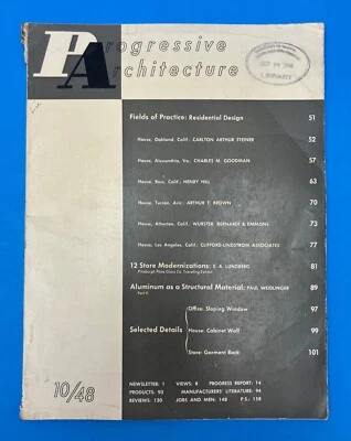 Progressive architecture magazine Oct. 1948 Residential Design Ex Library copy - Image 1 of 4