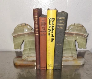 Vintage Mid Century Onyx / Marble Horse Head Bookends- a Pair Equestrian  - Foto 1 di 7
