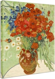 Wieco Kunst rote Mohnblumen und Gänseblümchen Leinwand Wandbilder - Bild 1 von 6