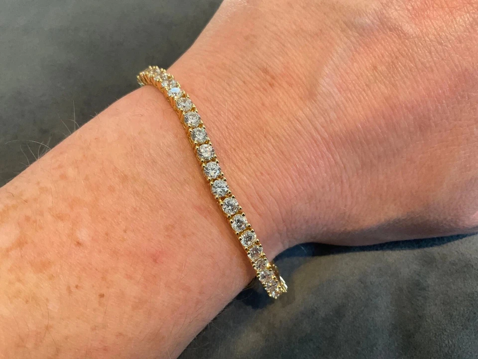 17.6 Carat Lab Created Diamond Tennis Bracelet 14ct Gold Plated 925 7.5” Inch - Image 1 of 4