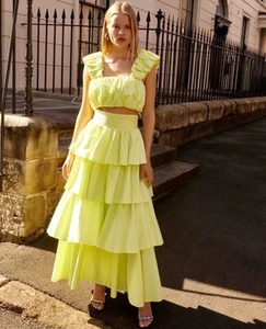 Aje SET Size AU 8 /US 4 Crop Top & Skirt Medina Green Dress Tiered Maxi Event - Picture 1 of 24