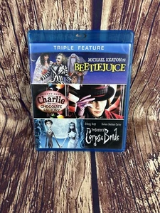 Tim Burton Triple Feature Blu-ray Beetlejuice Corpse Bride Chocolate Factory Dep - Picture 1 of 4