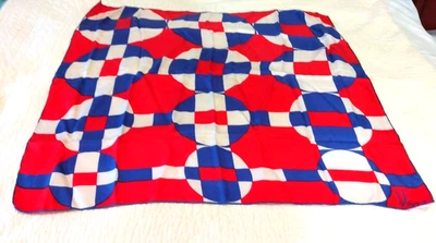 VTG Vera Mod Scarf All Silk Hand Rolled Geometric Pop Art Dot Red White Blue - Image 1 of 2