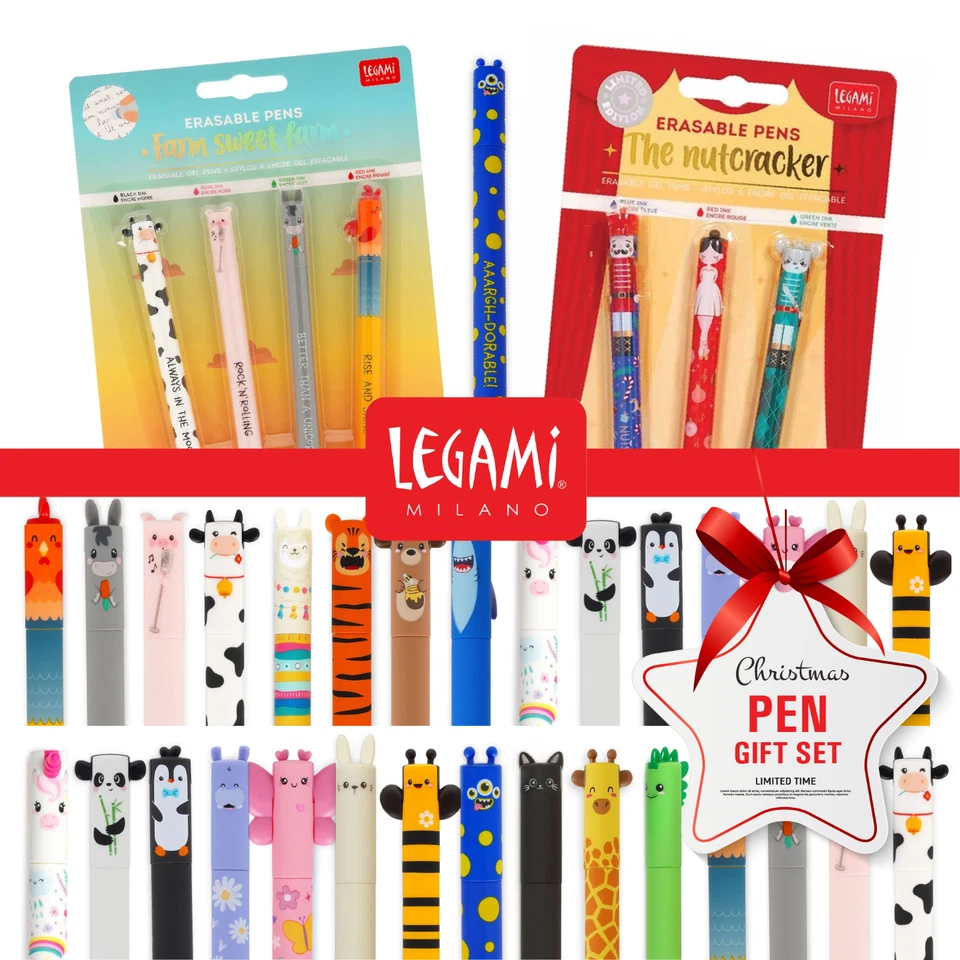 Legami Erasable Pens Set Cute Animal Gel Ink Pens School Office Stationery Gift - Image 1 of 1