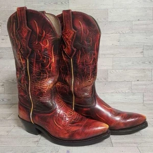 Herren Durango Flame Western Schwarz Rot Feuer Leder Rodeo Cowboy Stiefel Größe 8 EE - Bild 1 von 9