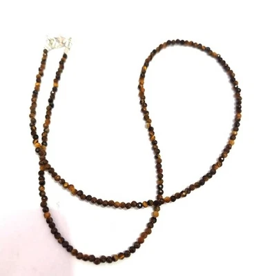 Collares de cuentas pequeñas redondas facetadas ojo de tigre natural para hombres y mujeres de 18"" Foto 1 de 4