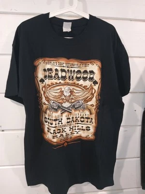 2006 Vntg Deadwood SD Men's Lg Black Double Sided Graphic Black Hills Ralley Tee - Image 1 of 4
