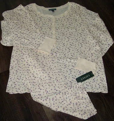 NWT Ralph Lauren CREAM/PURPLE FLORAL Pointelle Knit Pajama Set 3X ENGLISH MANOR - Image 1 of 4