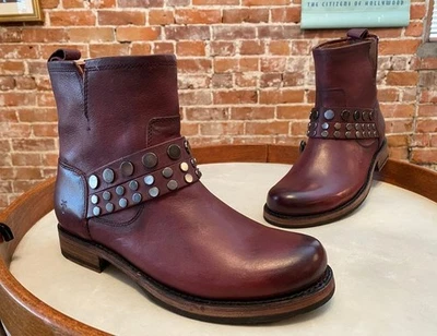 Frye Plum Leather Veronica Studded Moto Short Ankle Boot Booties 7 New - Image 1 of 4