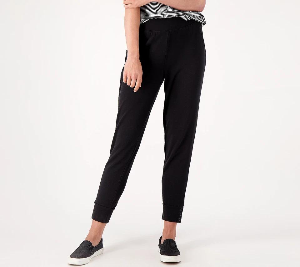 Denim & Co. Jogger Pull-On Regular Active French Terry Negro S Nuevo Foto 1 de 1