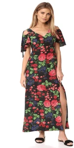 Club Monaco Black Floral Silk Auditta Cold Shoulder Maxi Dress Size 0 - Picture 1 of 11