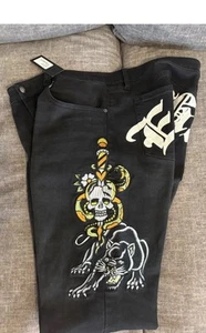 Ed Hardy Herren Jeans Gr. 38 schwarz Denim Slim bestickt Skull Snake Panther NEU - Bild 1 von 7