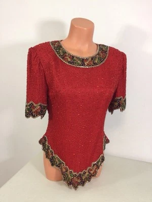 Lawrence Kazar Silk Sequin Blouse Top Womens Medium - Image 1 of 4