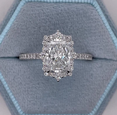 2.50 Ct Radiant-Cut G/VS1 Lab Grown Diamond Halo Wedding Ring 14k White Gold - Image 1 of 4