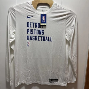 Camicia Nike Detroit Pistons bianca manica lunga poliestere taglia large alta LT NUOVA - Foto 1 di 8