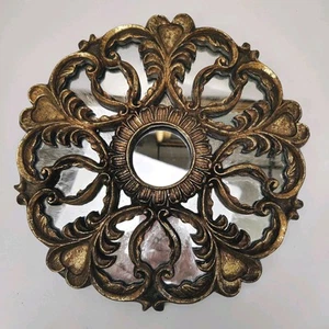 Vintage Ornate Round Wall Mirror Antiqued Finish Regency Fancy Scroll - Bild 1 von 6