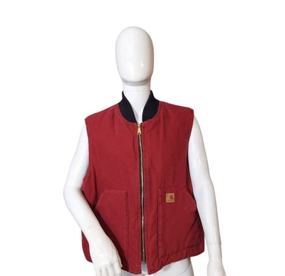 VTG Carhartt Zip Work Vest Red Canvas Duck Insulated Quilted Lining Men's 2XL - Image 1 of 4