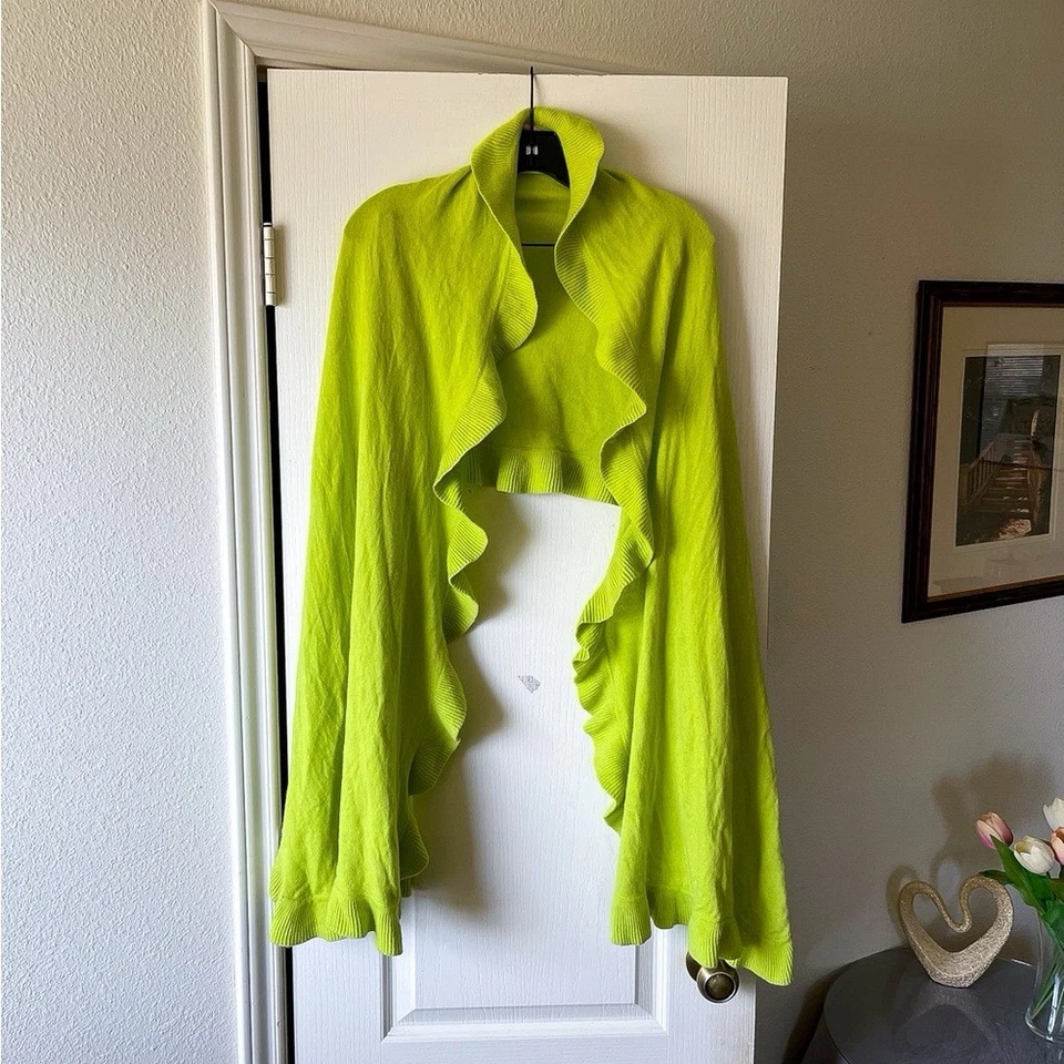 Lilly Pulitzer Cashmere Ruffle Wrap Spring Winter Scarf Shawl Lime Green OS EUC - Image 1 of 4