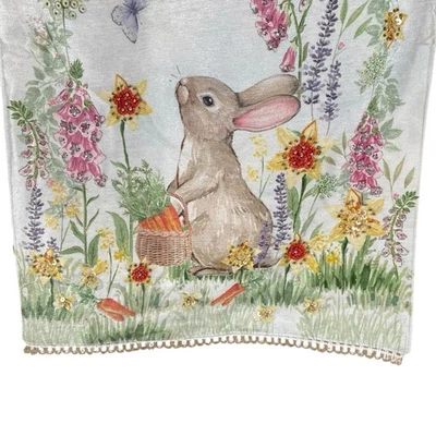 NWT Nicole Miller Table Runner Beaded Bunnies Floral Spring Garden 16" X 90" - Image 1 of 4