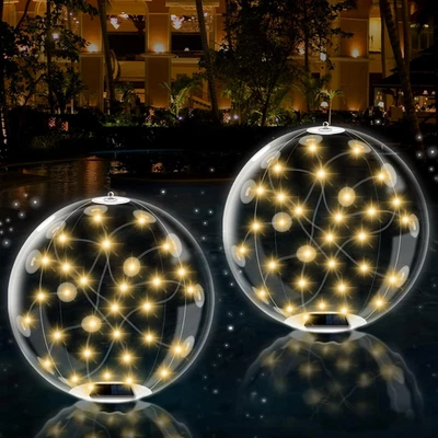 Floating Pool Lights Solar Powered – 2 Pack 14" Inflatable Light up Pool Balls,  - Image 1 of 4