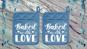 Baked With Love #1 (2) Pocket Pot Holder Kitchen Oven Mitt 25slatedbl - Picture 1 of 1