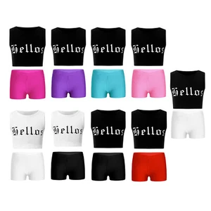Kids Girls Sports Set Round Neckl Suit Crop Top Outfits 2pcs Sportwear Training - Picture 1 of 120