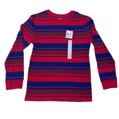 Sonoma Boys T-Shirt Red Blue Stripe Size Medium Long Sleeve Cotton Blend NEW - Image 1 of 4