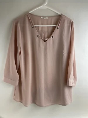 Blusa Maurices para mujer talla grande? Rubor Rosa Manga 3/4 Cuello en V Con Cordones Foto 1 de 4