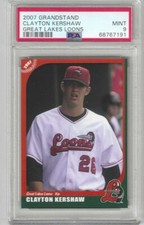 Future HOF Clayton Kershaw 2007 Grandstand GREAT LAKE LOONS FIRST YR ISSUE PSA 9