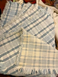 SET Of 4 Blue Cream Green Plaid Place mats soft cloth Fringe Napkins Pre-Owned - Picture 1 of 4