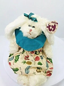 TY Attic Treasures Blüte weiß flauschig Hase Kaninchen 12 Zoll Plüsch 1993 Etikett - Bild 1 von 7