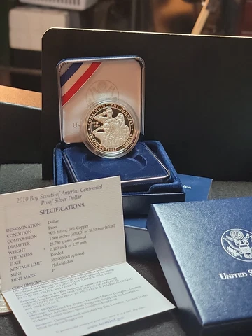 2010 P BOY SCOUTS OF AMERICA CENTENNIAL PROOF SILVER DOLLAR COIN W/ BOX AND COA Cover