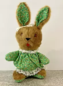 Vintage Mary Meyer Stuffed Bunny Rabbit w/Green Floral Dress & Bow-Plastic Eyes - Picture 1 of 14