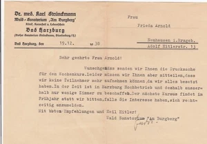 BAD HARZBURG, Brief 1938, Dr. med. Karl Strückmann Wald-Sanatorium Am Burgberg - Bild 1 von 1