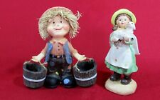 2 Keramik Figuren 3-Pagen im Set Junge mit Eimer und Mädchen mit Lamm Schäferin 