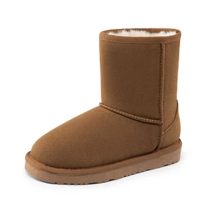 Kids Boys Girls Genuine Sheepskin Snow Boots Fur Lined Winter Warm Mid Calf Boot - Picture 1 of 69
