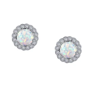 *BRAND NEW* Sterling Silver Platinum-Bonded Opal Vintage Inspired Stud Earrings - Picture 1 of 2