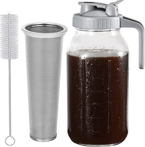 Cold Brew Coffee Maker Pitcher, 64 Oz Heavy Duty Wide Mouth Glass Mason 64 OZ - Picture 1 of 7