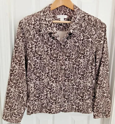 Chaqueta de pana Christopher & Banks para mujer L marrón floral manga larga bolsillos Foto 1 de 4